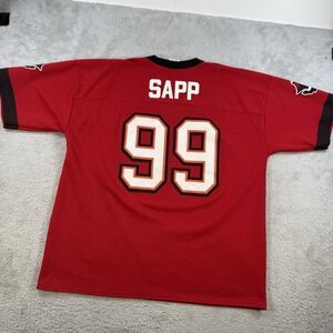 Vintage Tampa Bay Buccaneers Warren Sapp Jersey Men XL Red #99 NFL Logo Athletic
